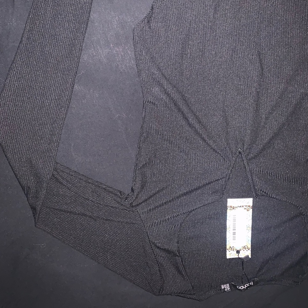 V BAR RIB BODYSUIT BLACK LONG SLEEVE
